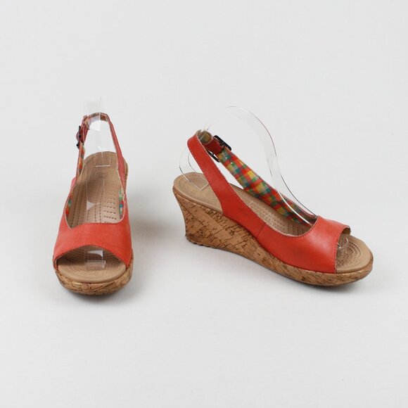 Crocs A-leigh Peach Leather Cork Wedge Sandals - Picture 3 of 15